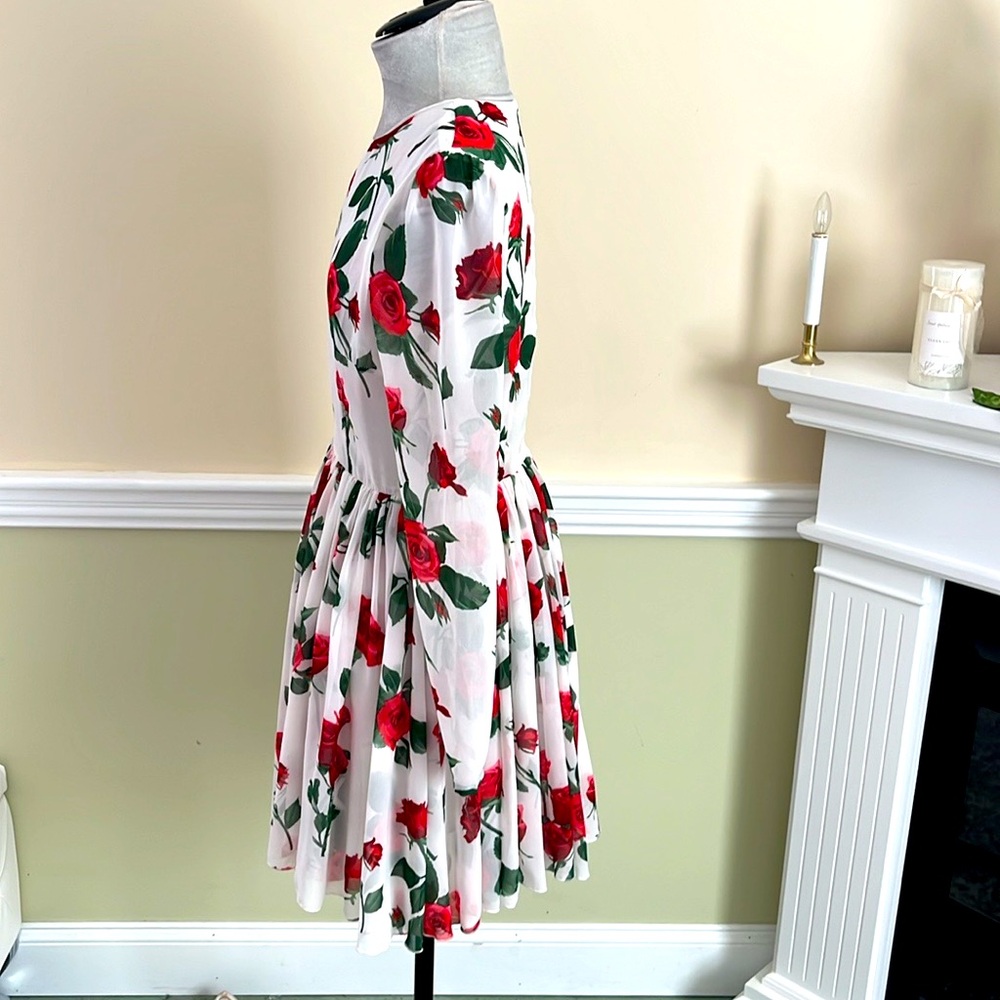FINEJO White & Red Rose Floral Chiffon Dress Size M NWOT - Picture 11 of 14